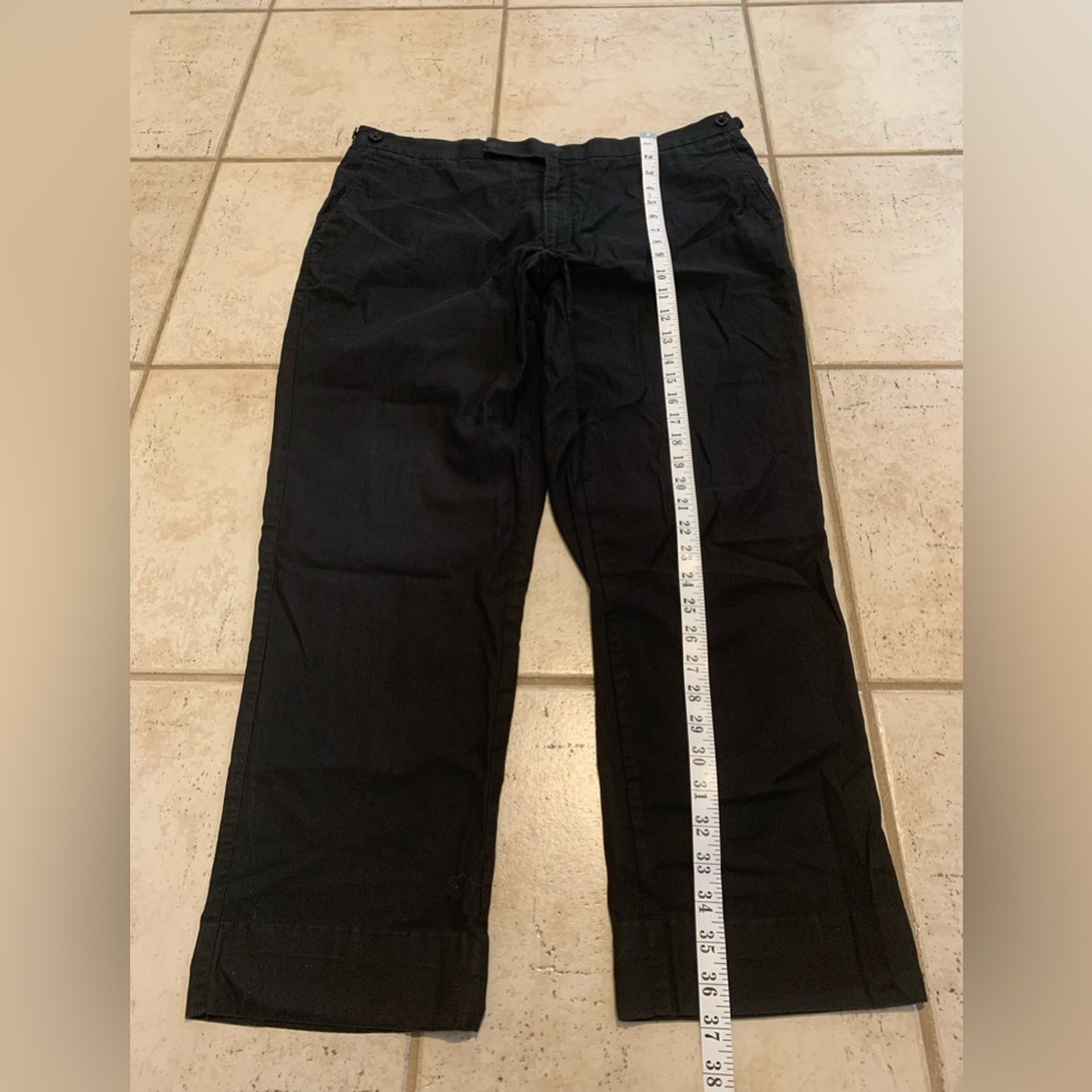 💜 Classic Black Cotton Flat-Front Trousers / Chinos - Large - Picture 6 of 7